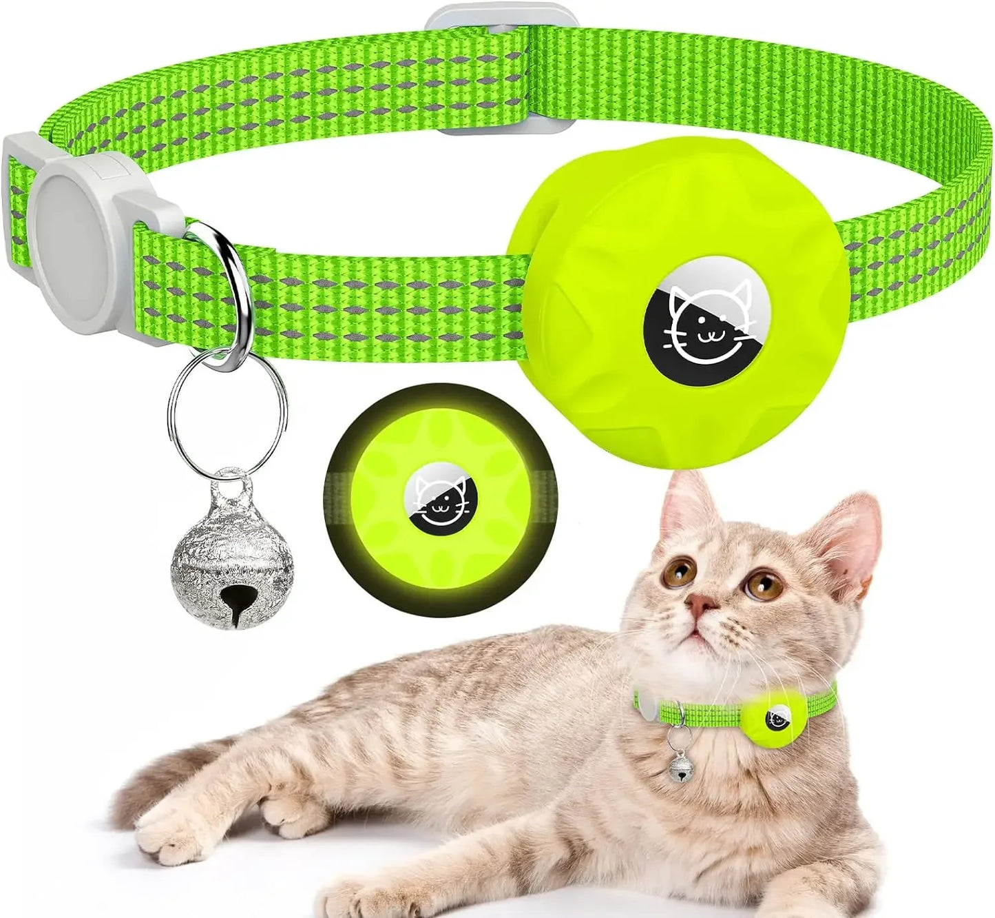 AirTag Cat Collar with Secure Holder, Reflective Safety Strap & Bell