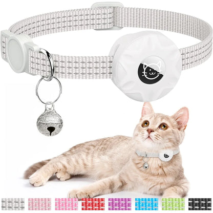 AirTag Cat Collar with Secure Holder, Reflective Safety Strap & Bell