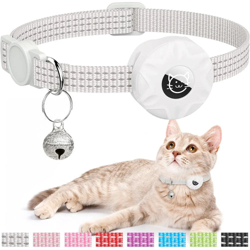 AirTag Cat Collar with Secure Holder, Reflective Safety Strap & Bell