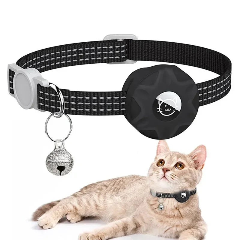 AirTag Cat Collar with Secure Holder, Reflective Safety Strap & Bell