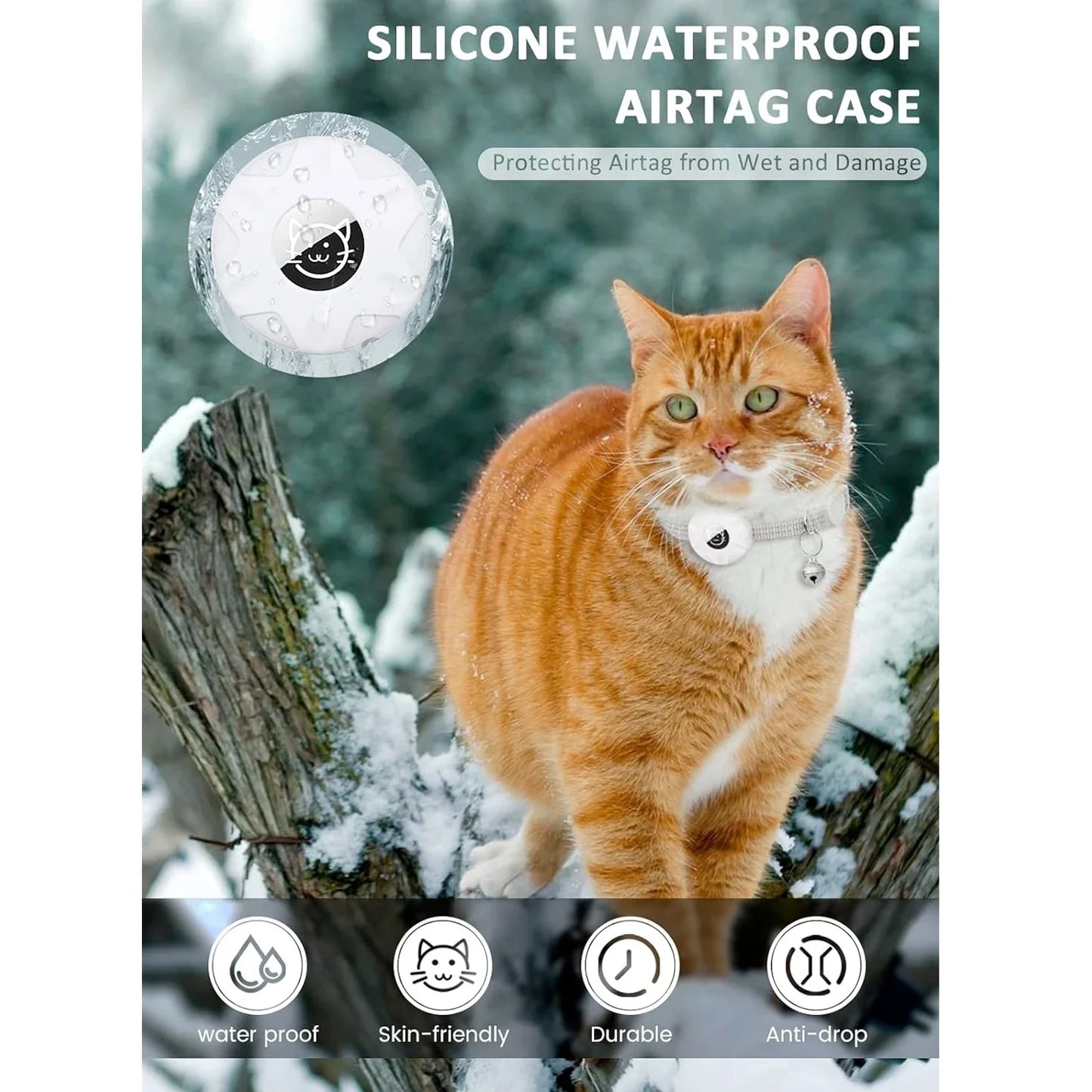 AirTag Cat Collar with Secure Holder, Reflective Safety Strap & Bell