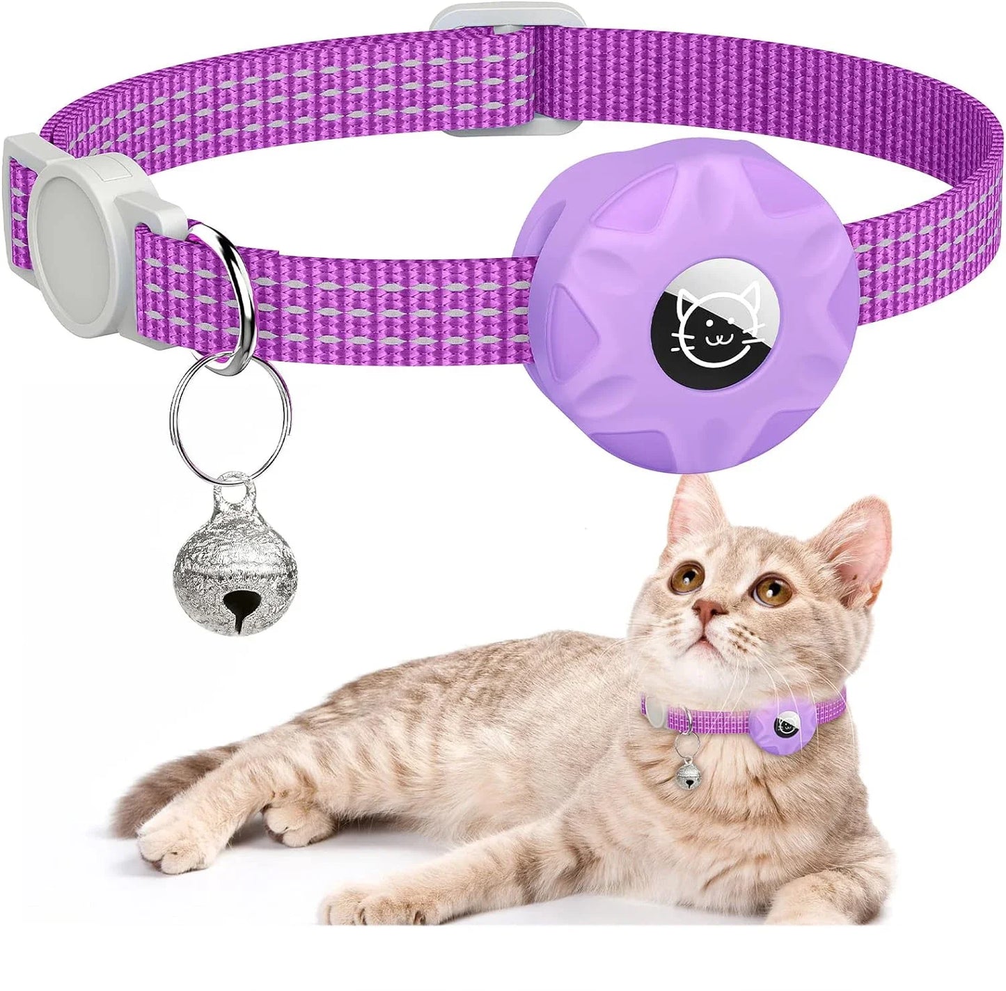 AirTag Cat Collar with Secure Holder, Reflective Safety Strap & Bell