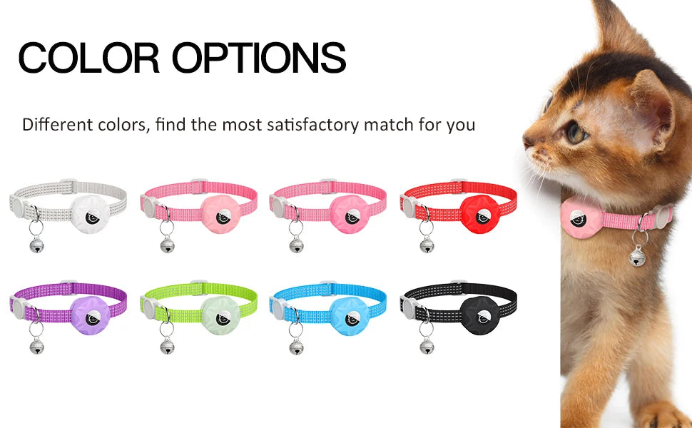 AirTag Cat Collar with Secure Holder, Reflective Safety Strap & Bell