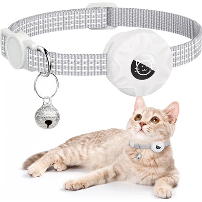AirTag Cat Collar with Secure Holder, Reflective Safety Strap & Bell