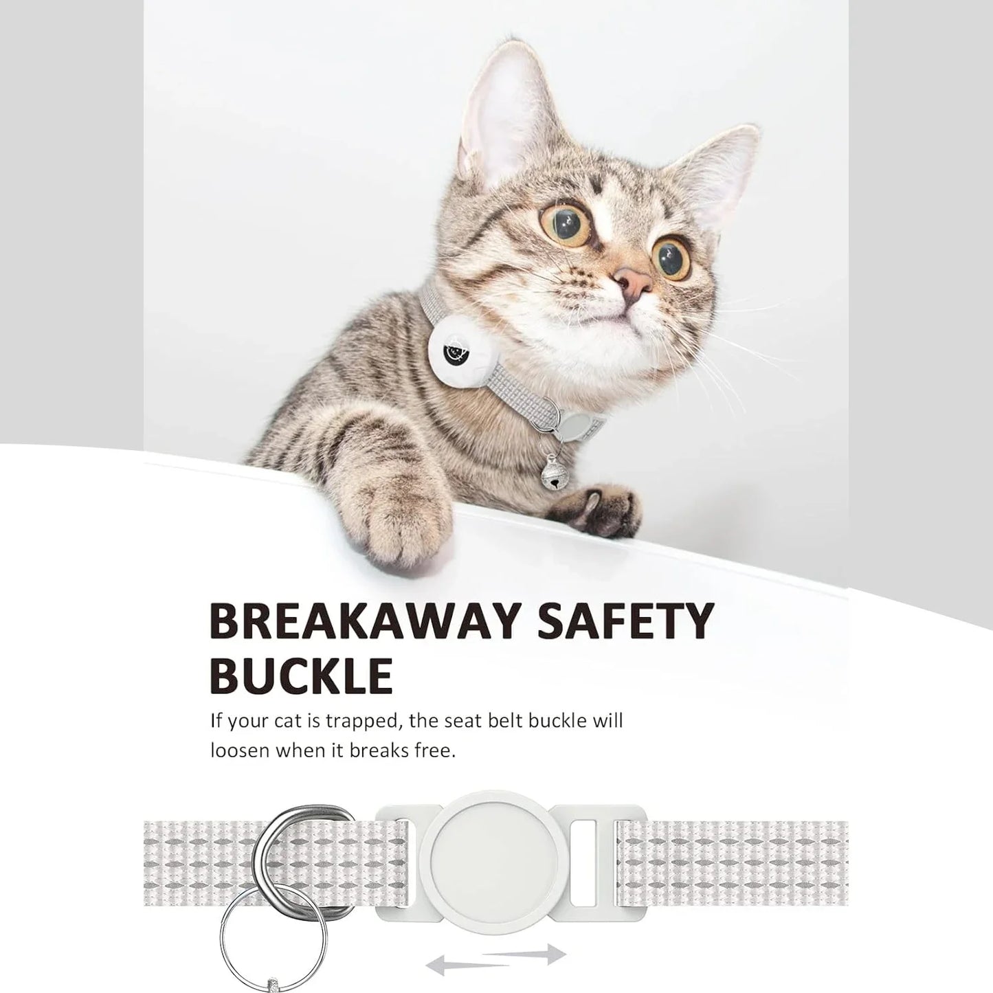 AirTag Cat Collar with Secure Holder, Reflective Safety Strap & Bell