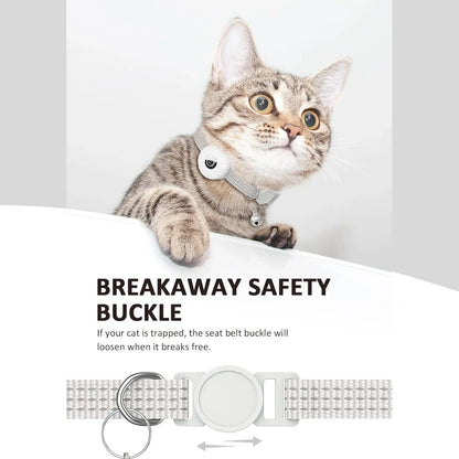 AirTag Cat Collar with Secure Holder, Reflective Safety Strap & Bell