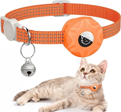 AirTag Cat Collar with Secure Holder, Reflective Safety Strap & Bell