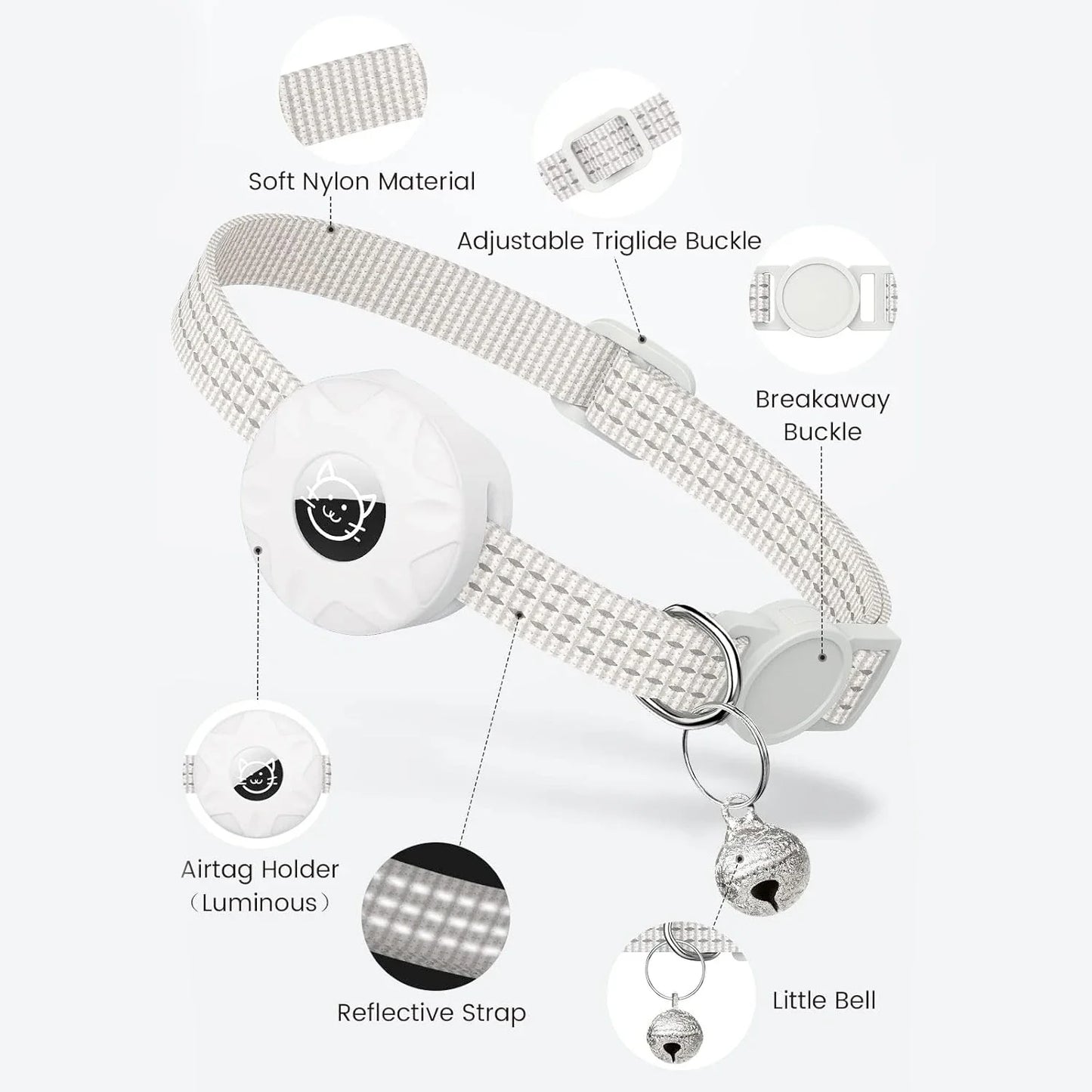 AirTag Cat Collar with Secure Holder, Reflective Safety Strap & Bell