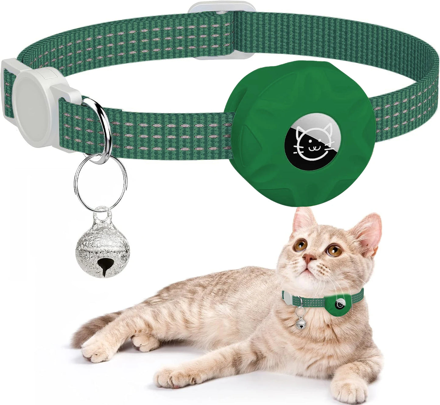 AirTag Cat Collar with Secure Holder, Reflective Safety Strap & Bell